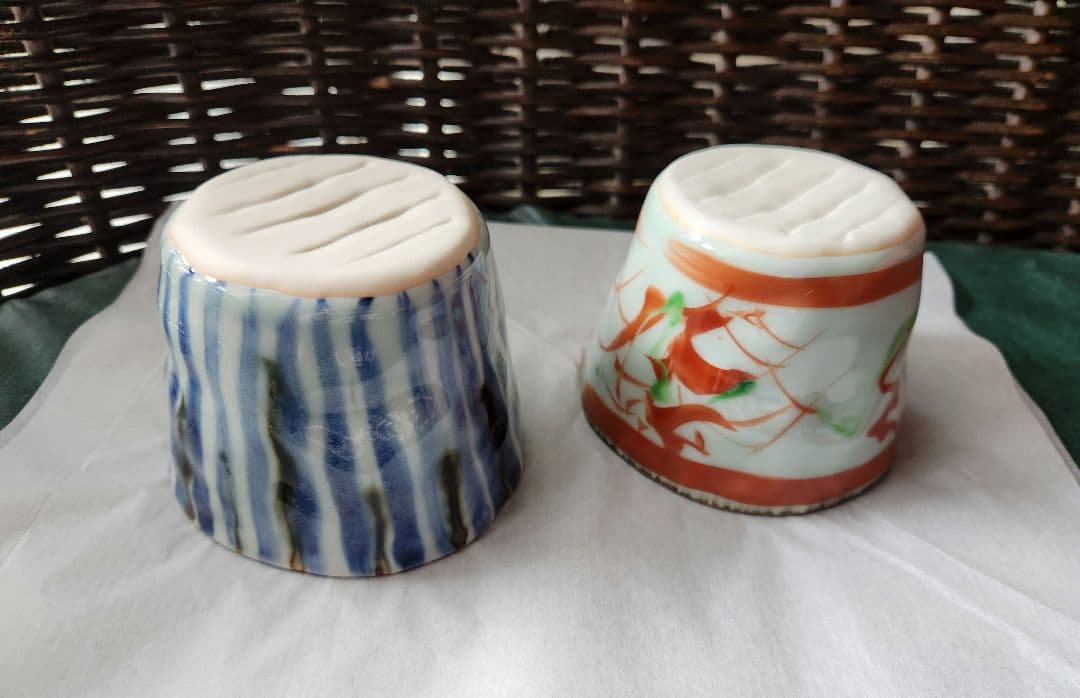 斉山窯　なぶり鉢　フリーカップ　蕎麦猪口　赤絵　麦藁手　ペア