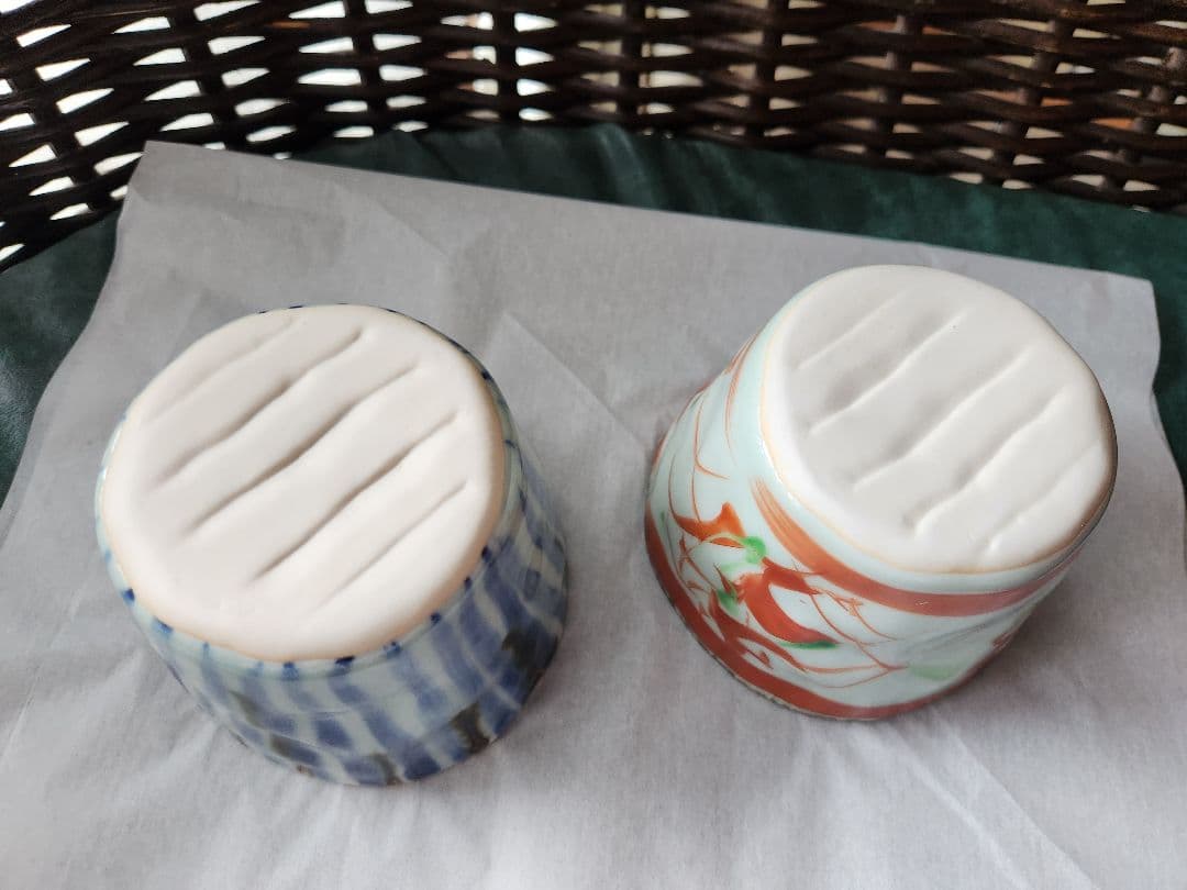 斉山窯　なぶり鉢　フリーカップ　蕎麦猪口　赤絵　麦藁手　ペア