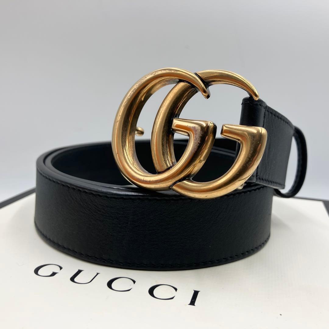 箱付き・美品✨ GUCCI ベルト GG マーモント レザー ブラック