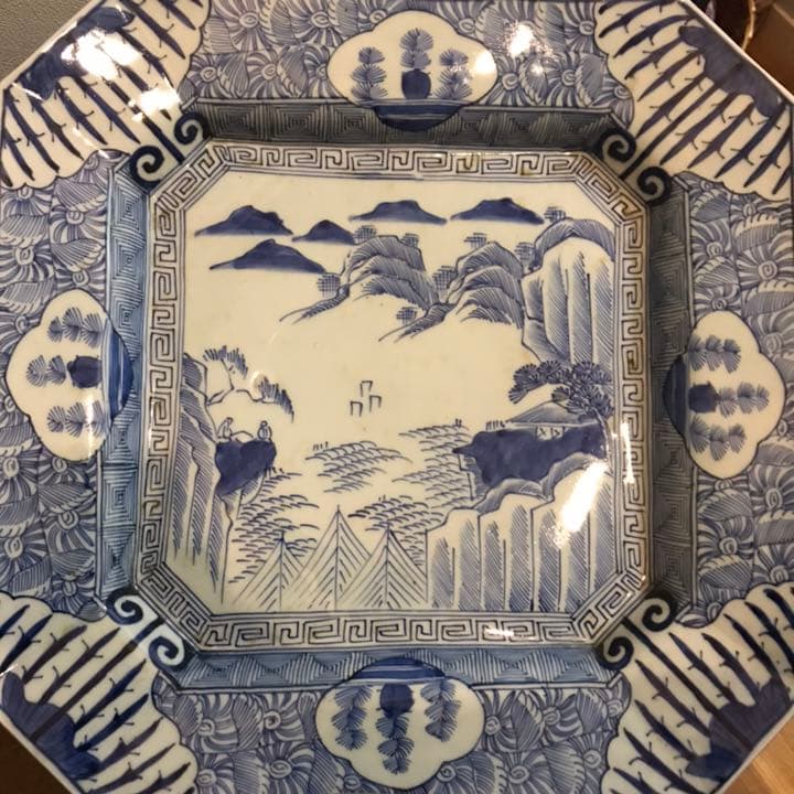 幕末 江戸時代 後期 明治 初期 四角　唐草 大皿 伊万里焼 骨董 アンティーク