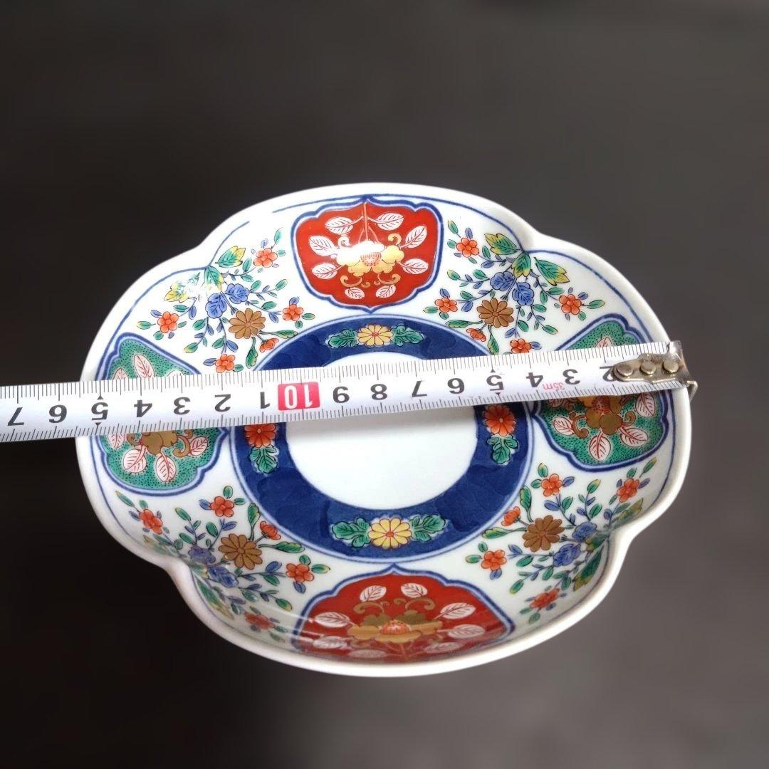 未使用 有田焼 賞美堂 其泉 染錦 中皿　5枚　銘々皿　輪花皿　金彩 古伊万里