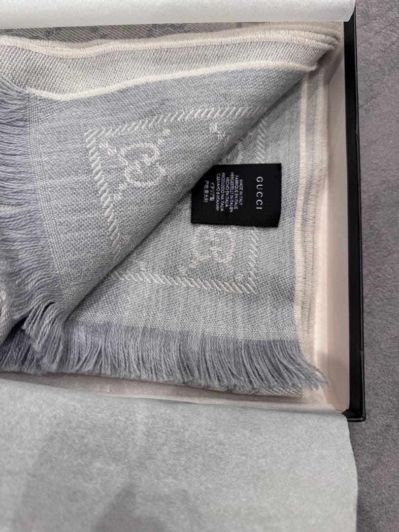 新品未使用 GUCCI グレー GGロゴ ストール ウール リバーシブル