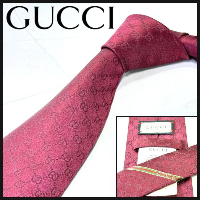 ☆即発 GUCCI グッチ GG 総柄 シルク ネクタイ ボルドー ウェブライン