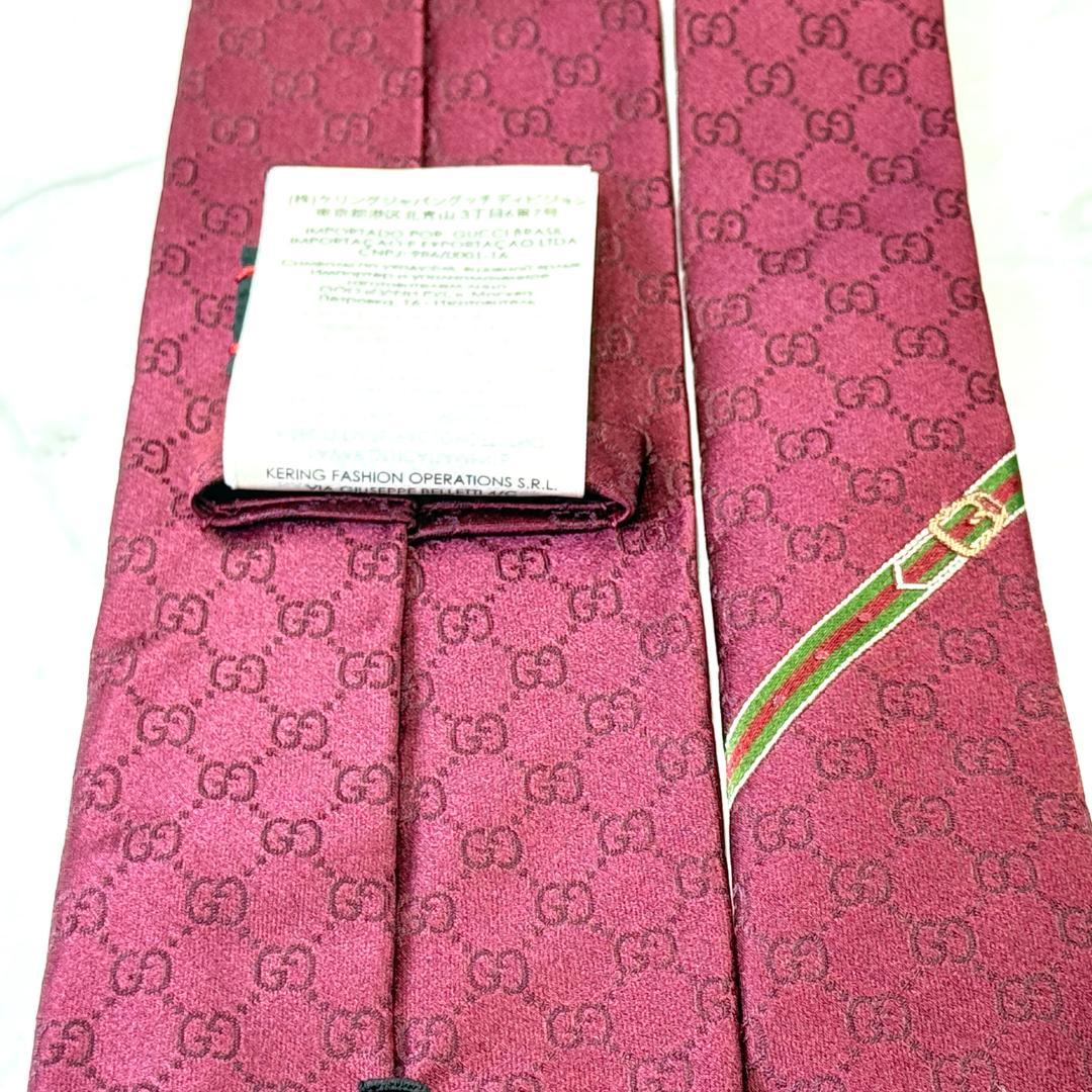 ☆即発 GUCCI グッチ GG 総柄 シルク ネクタイ ボルドー ウェブライン