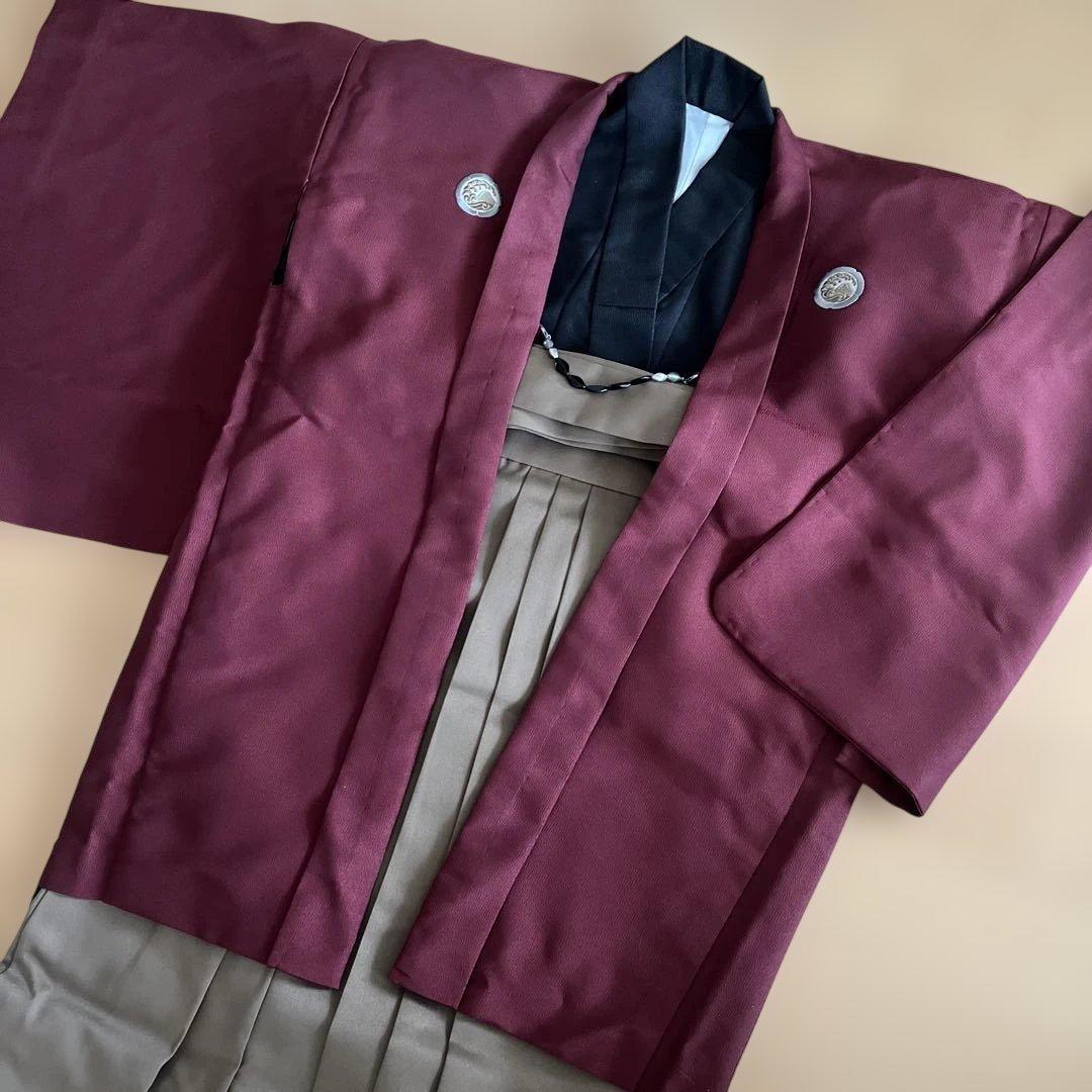 ジュニア用着物袴ワインレッド 小学生男の子卒業式用