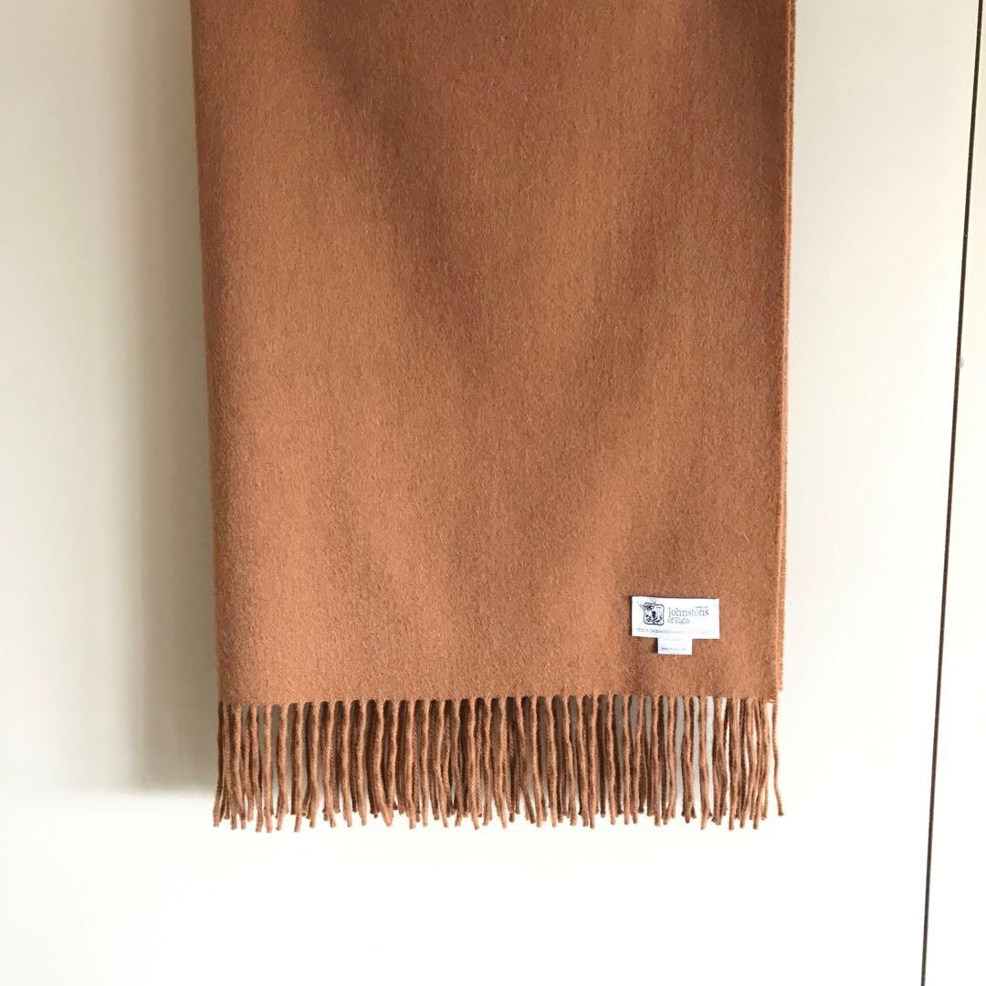 Johnstons カシミヤ大判ストール　ダークキャメル　クリーニング済