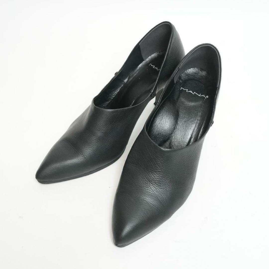【美品】MANA マナ パンプス 深履き レザー ポインテッドトゥ 23.5