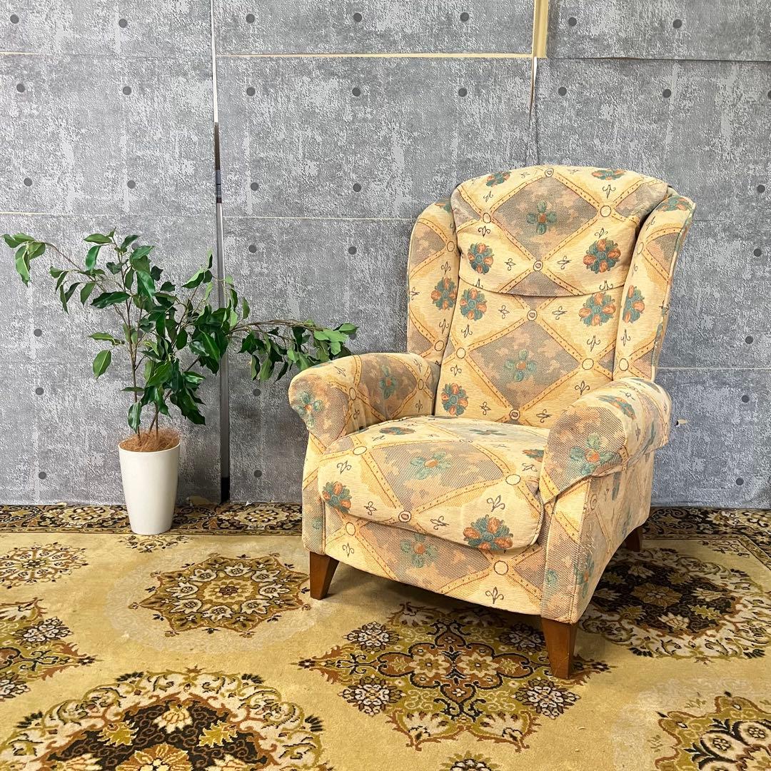 ꧁クラシック家具꧂1人掛けソファ アームソファ アンティーク 王宮 パッチワーク