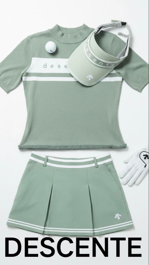 descenteライトグリーンシャツ サンバイザーセット サイズM