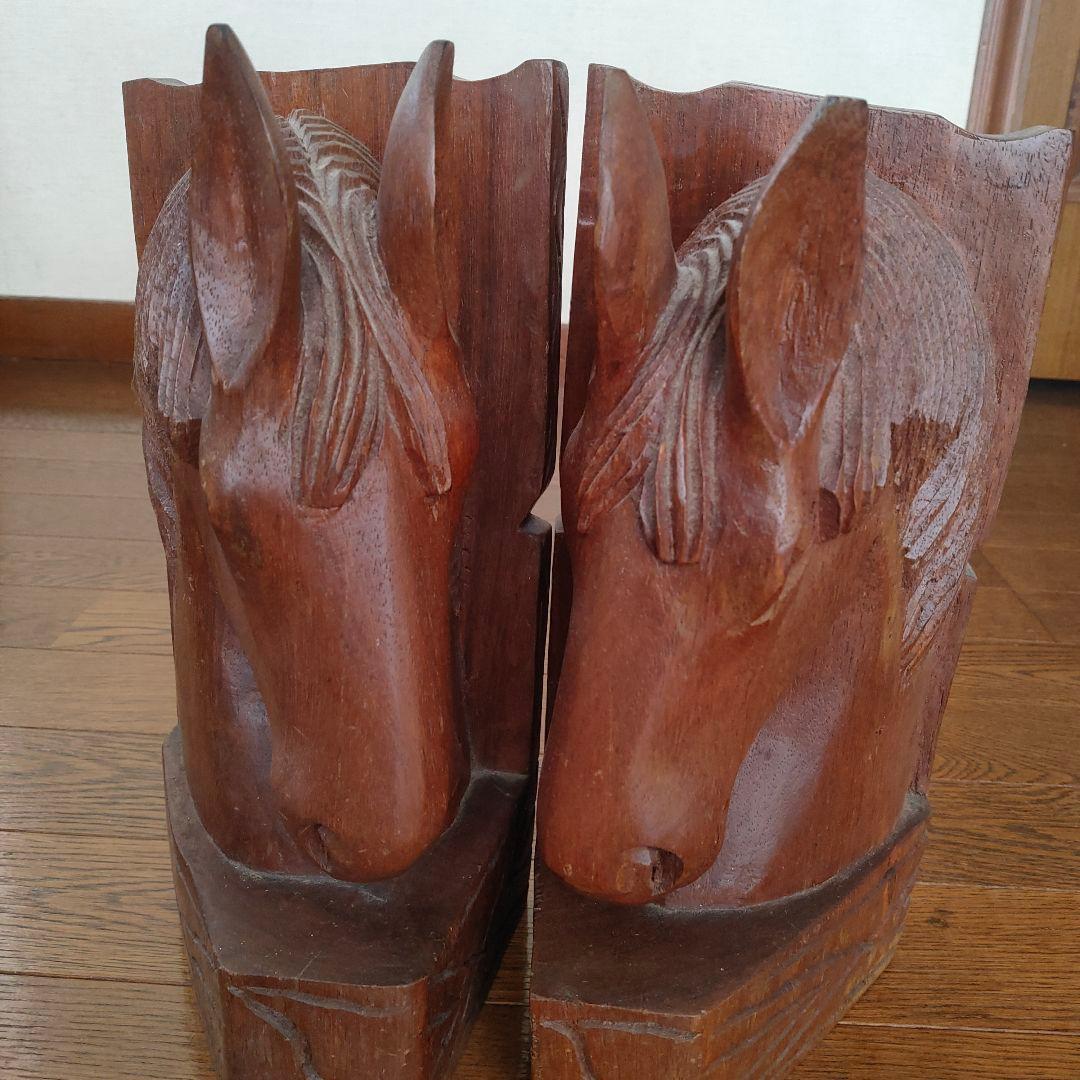 木製馬の彫刻 置物 約28cm高