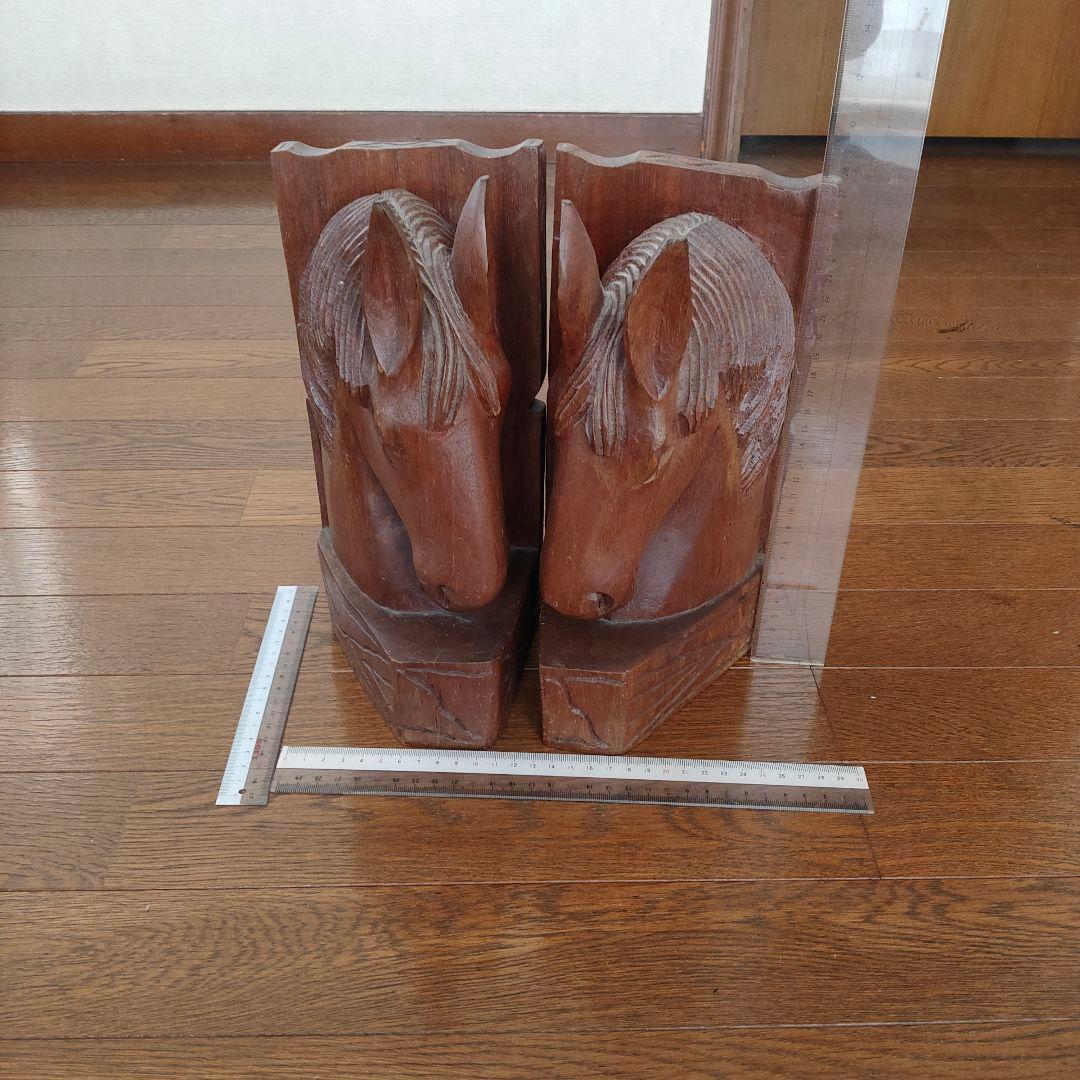 木製馬の彫刻 置物 約28cm高