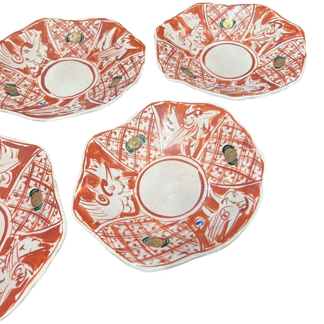 黒岩卓実　たくみ窯　赤絵鉢　七角　5客　セット　箱付き