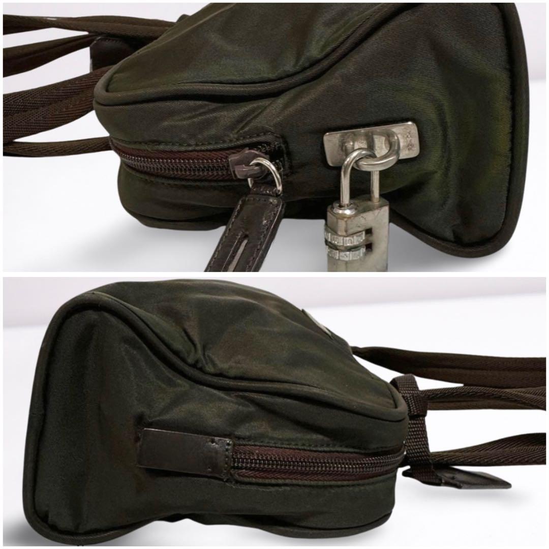 【美品・正規品】プラダ PRADA ミニボストンバッグ ナイロン カーキ 南京錠