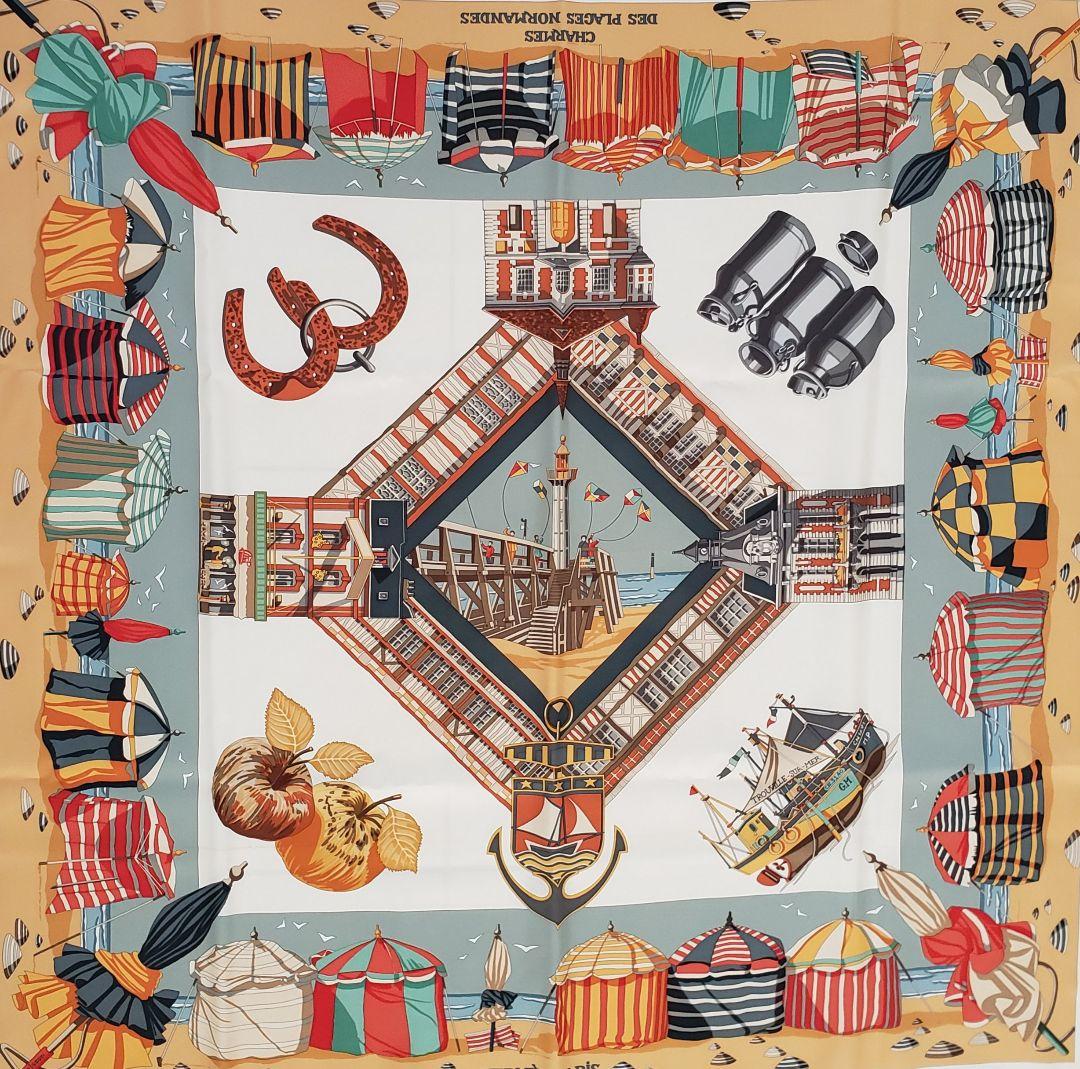 【レアカラー】HERMES　カレ90 ～ノルマンディ海岸の魅力～ きなり色