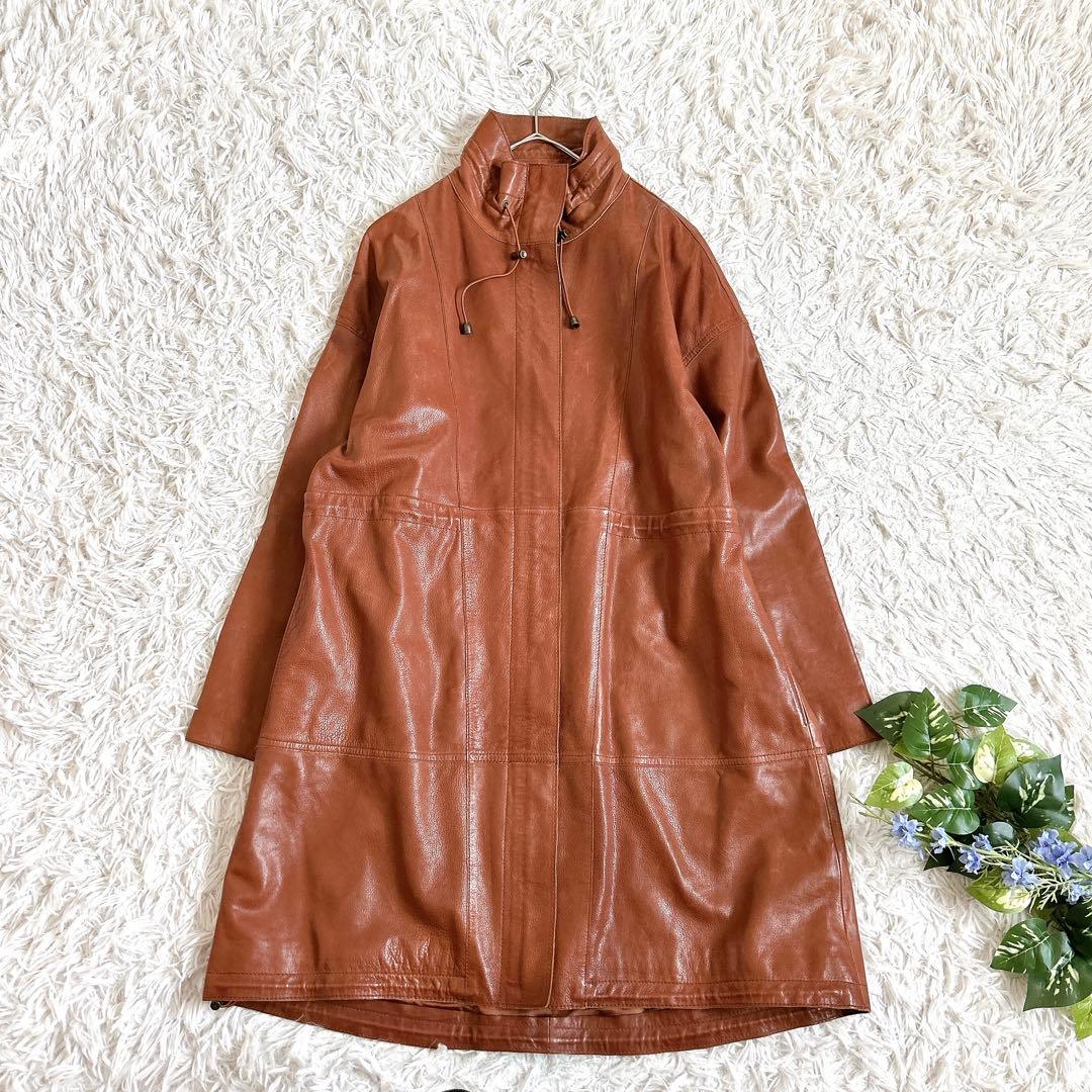美品⁂ダーマコレクション⁂ラムレザージャケットコート　ドローコード　ブラウン　M