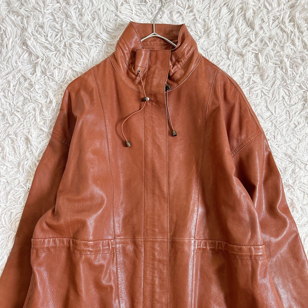 美品⁂ダーマコレクション⁂ラムレザージャケットコート　ドローコード　ブラウン　M
