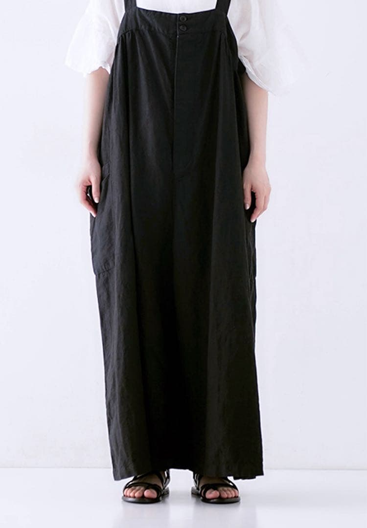 nest robe ネストローブ ブラックリネン ワイドサロペット