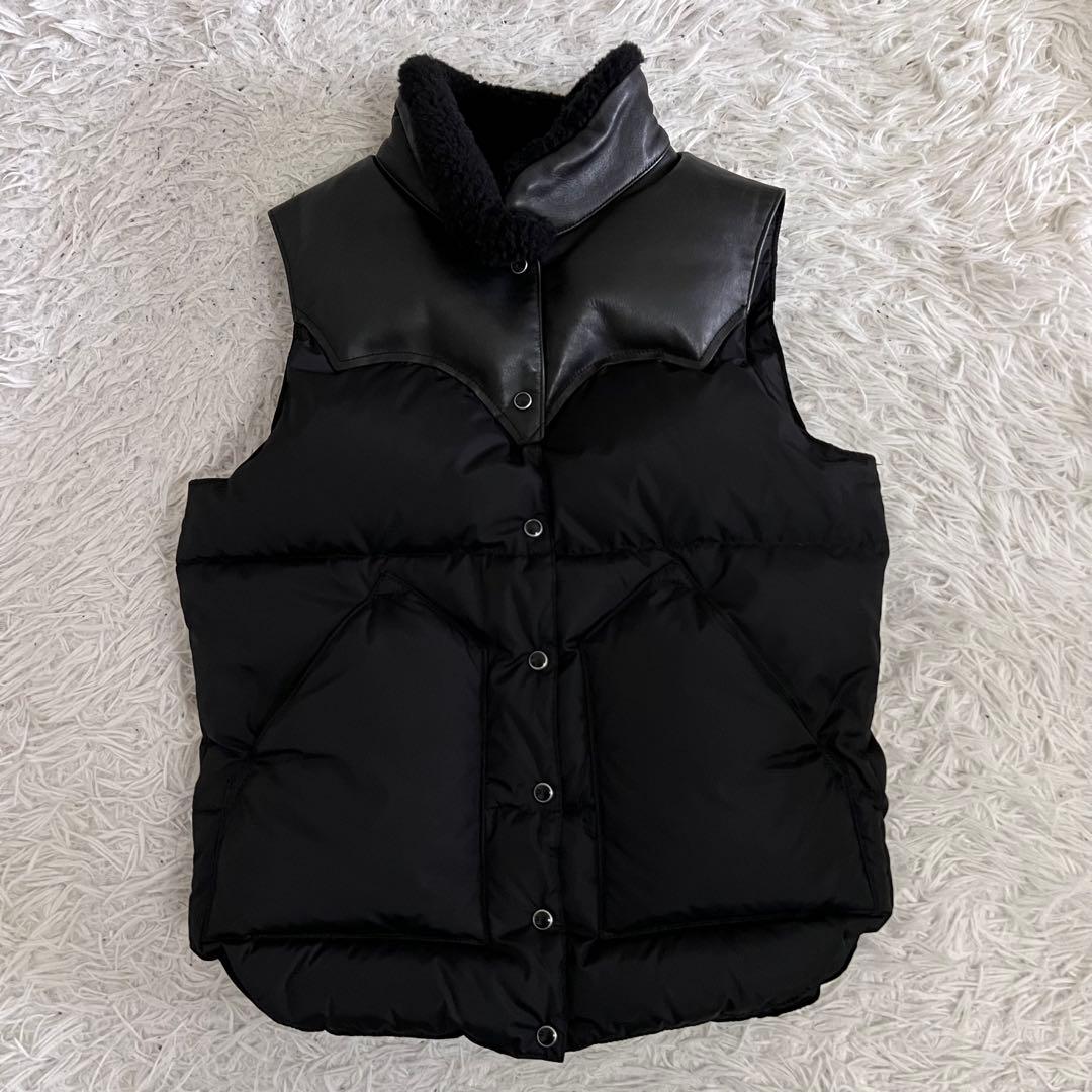 美品✨ロッキーマウンテンフェザーベッド ダウンベスト レザー切替 ボア S相当