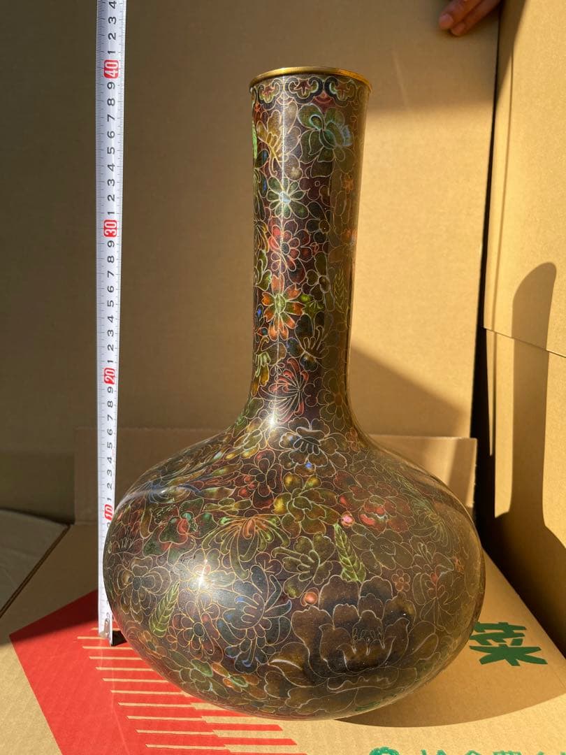 中国清時代 琺瑯彩　金属銅製花瓶 約40cm