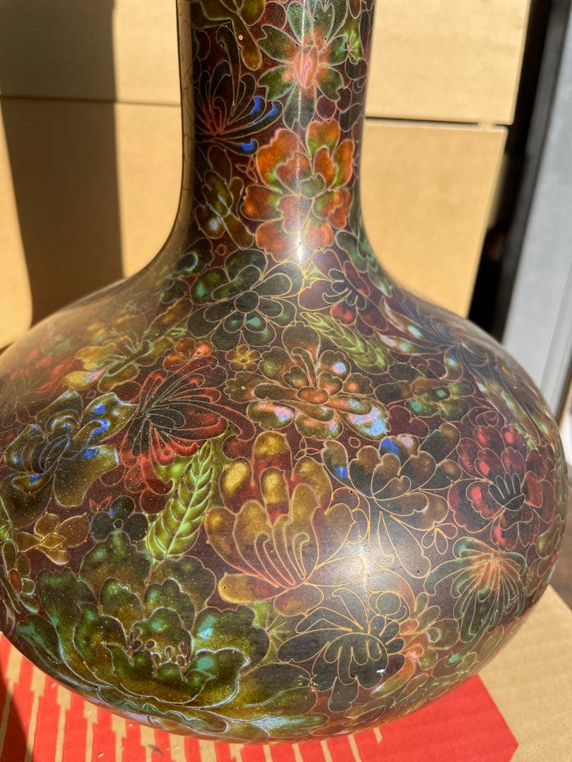 中国清時代 琺瑯彩　金属銅製花瓶 約40cm