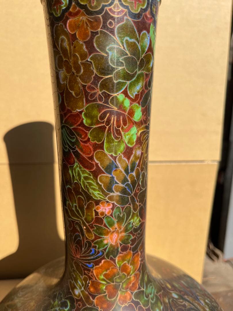中国清時代 琺瑯彩　金属銅製花瓶 約40cm
