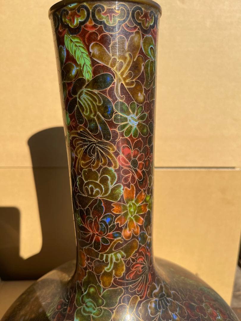 中国清時代 琺瑯彩　金属銅製花瓶 約40cm