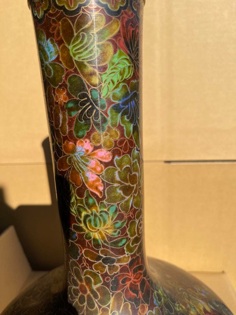 中国清時代 琺瑯彩　金属銅製花瓶 約40cm