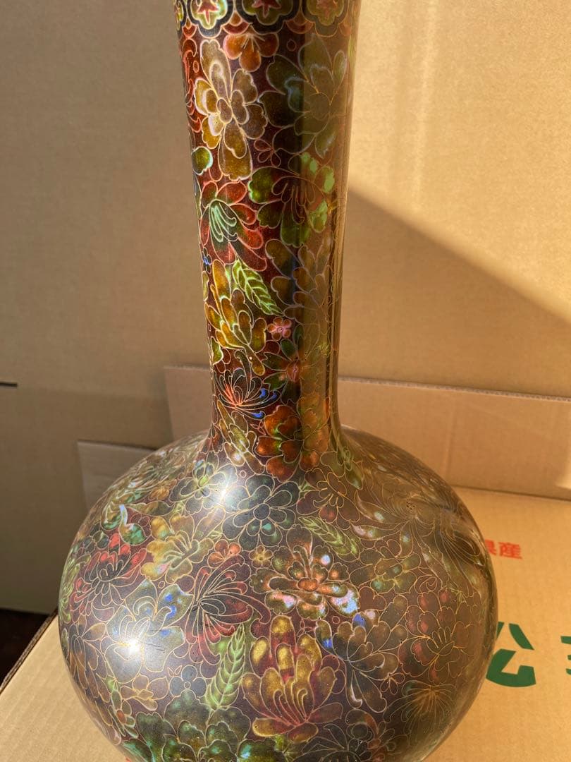 中国清時代 琺瑯彩　金属銅製花瓶 約40cm
