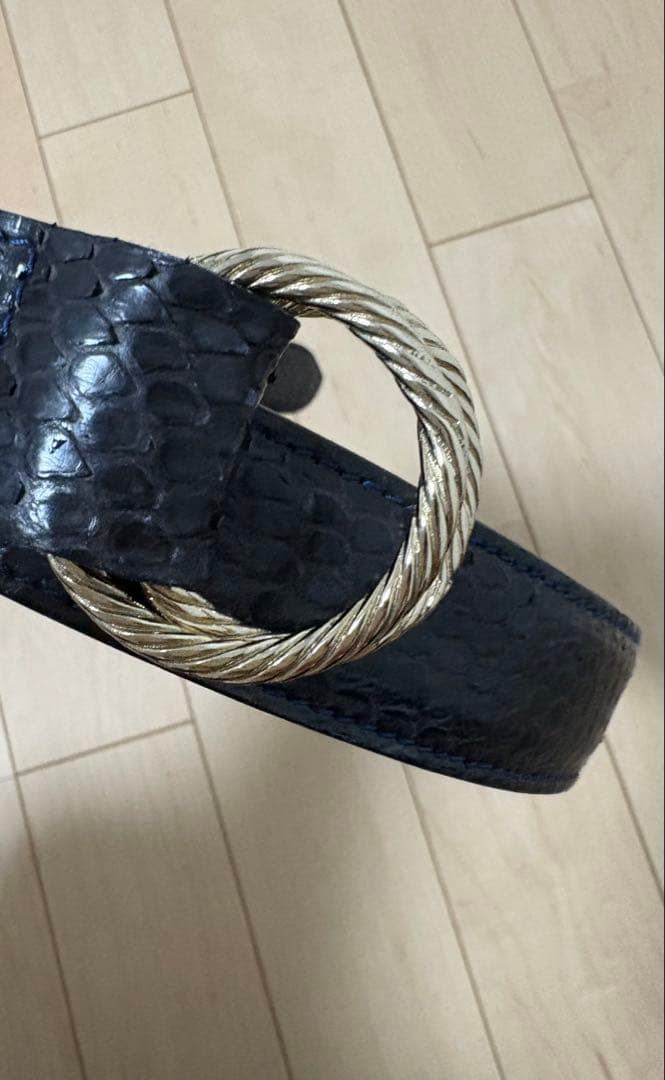 cisei シセイ　ダブルリングベルト　85 パイソン　ネイビー　ゴールド