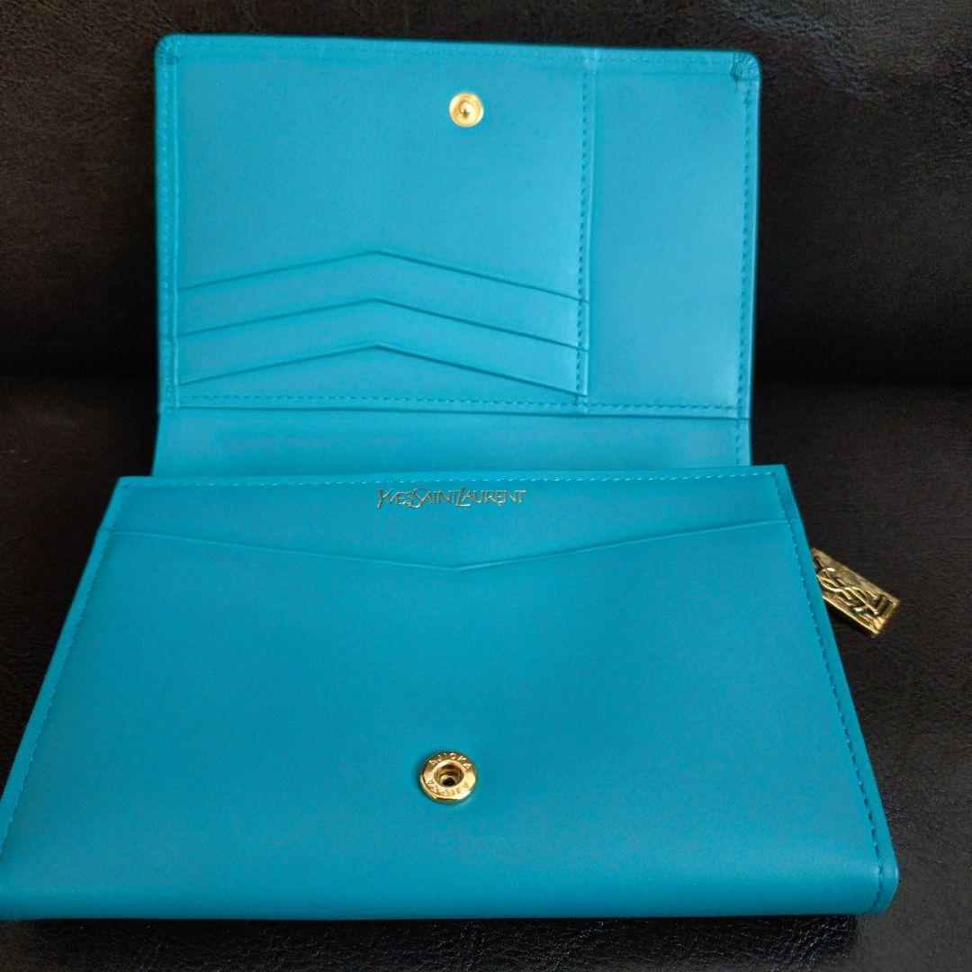 【未使用】YSLイヴ・サンローラン ターコイズ 二つ折り財布