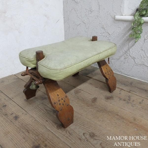 イギリス アンティーク 家具 スツール リアルレザー ベル 英国 4731e