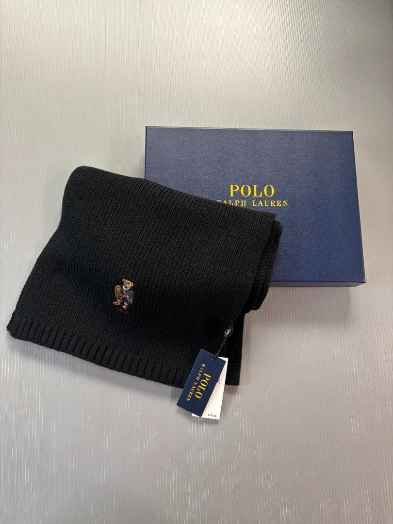 GIFTBOX入り今季ベア新品　ラルフローレン　マフラー　ポロベア　BK