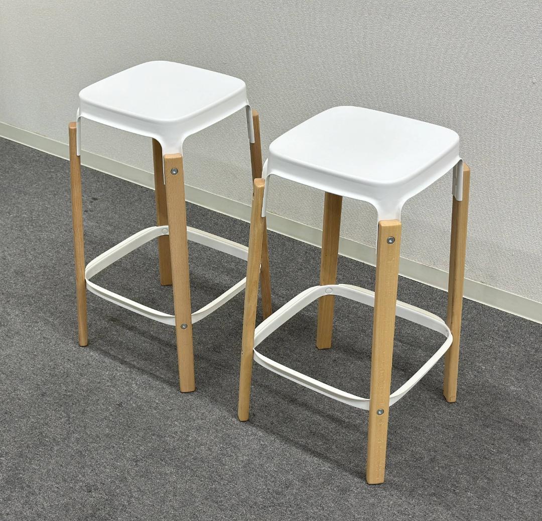 ■マジス■スティールウッド　スツール　2脚セット　高さ68cm　カウンターチェア