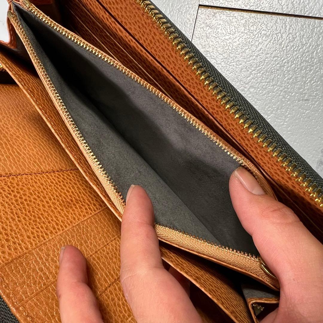 極美品 KUBERA 9981 長財布 オーガナイザー ラウンドジップ グリーン