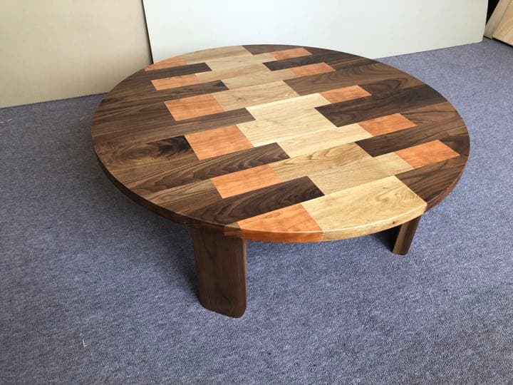 ☆ 送料無料 試作品100丸カラフル無垢材 国産折脚テーブル ☆