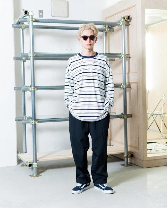 新品 Whimsy SNAP SLEEVE BORDER TOP L ウィムジー