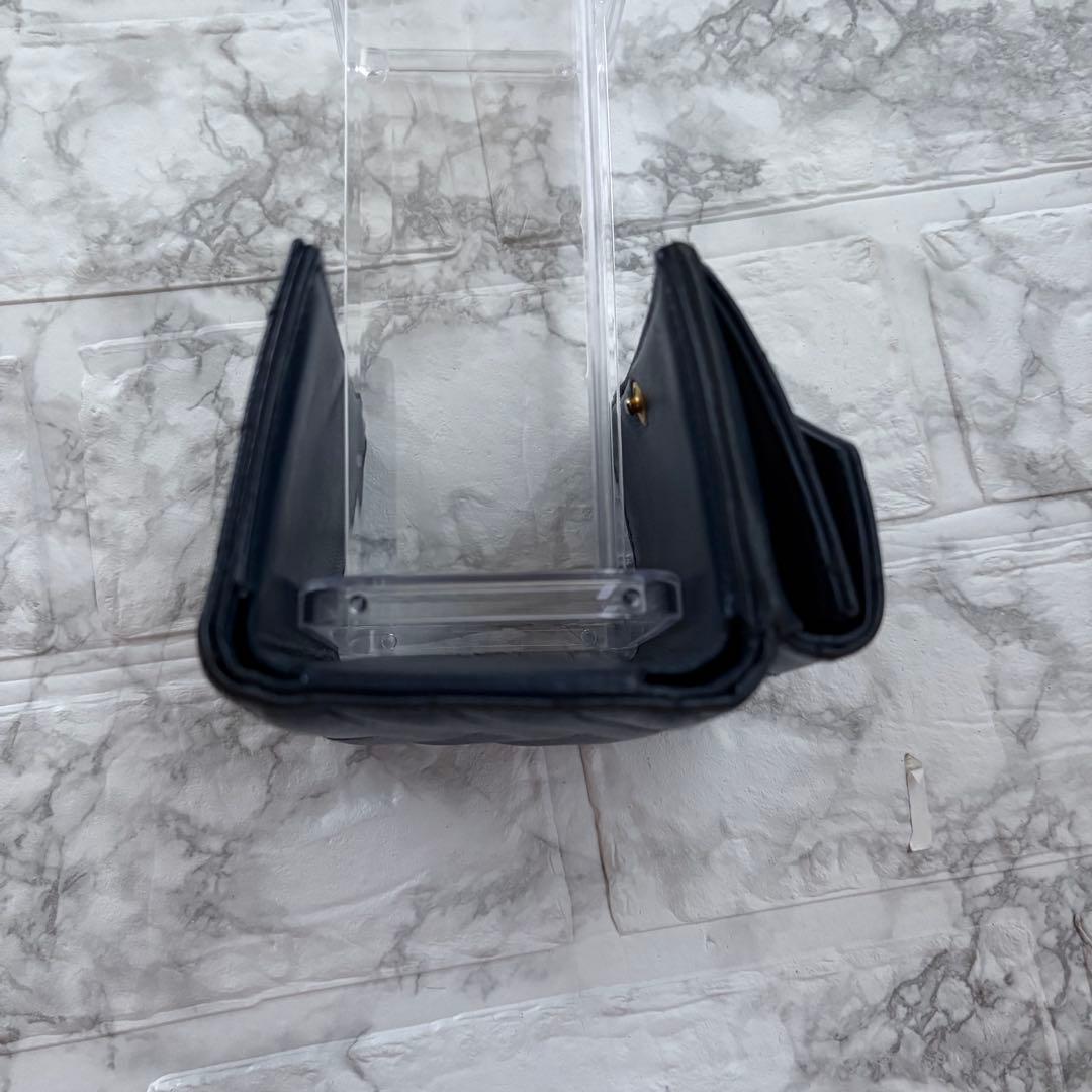 YSL サンローラン ネイビー レザー 三つ折り財布 ゴールドロゴ