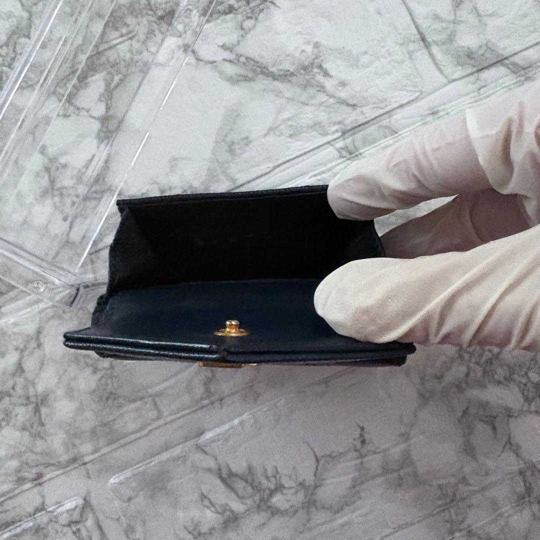 YSL サンローラン ネイビー レザー 三つ折り財布 ゴールドロゴ