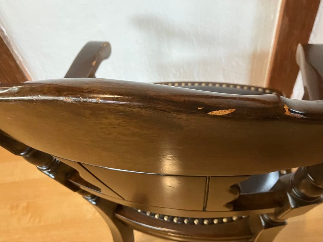 大塚家具 英国アンティーク アームチェア 天然木 ダークブラウン②