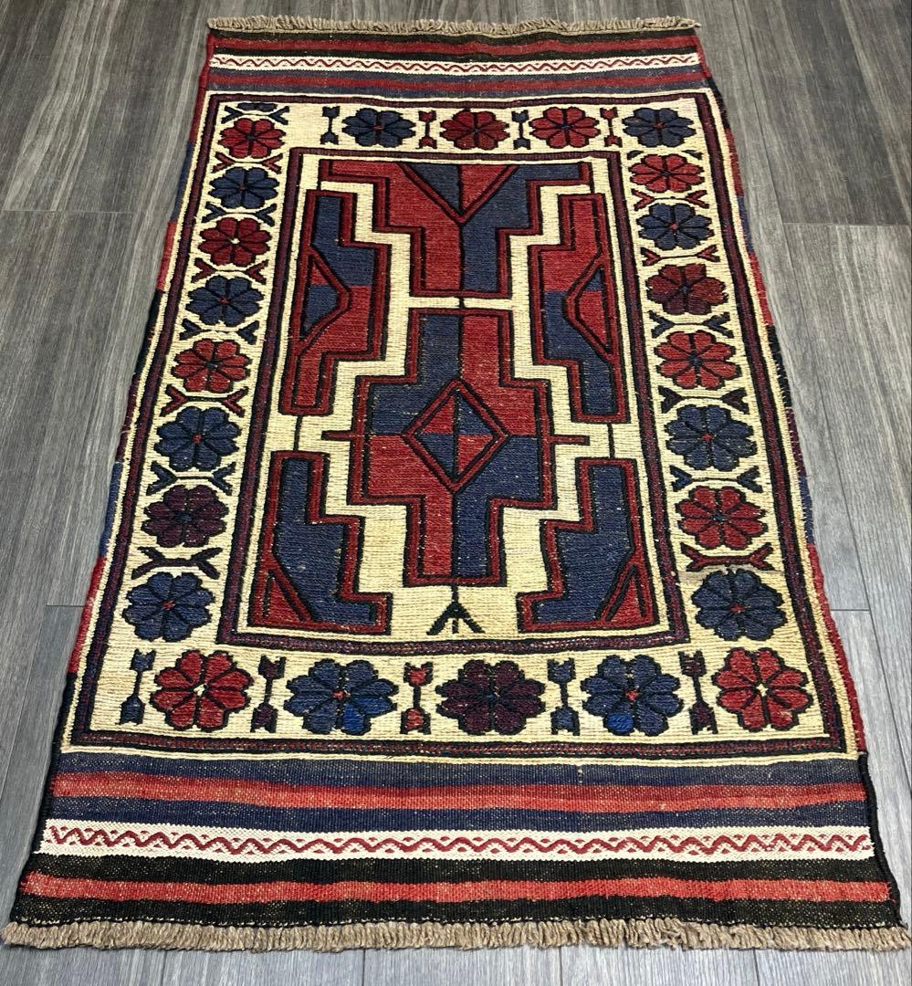 ヴィンテージ トライバルラグスマック手織りキリムアフガニスタン82x133cm