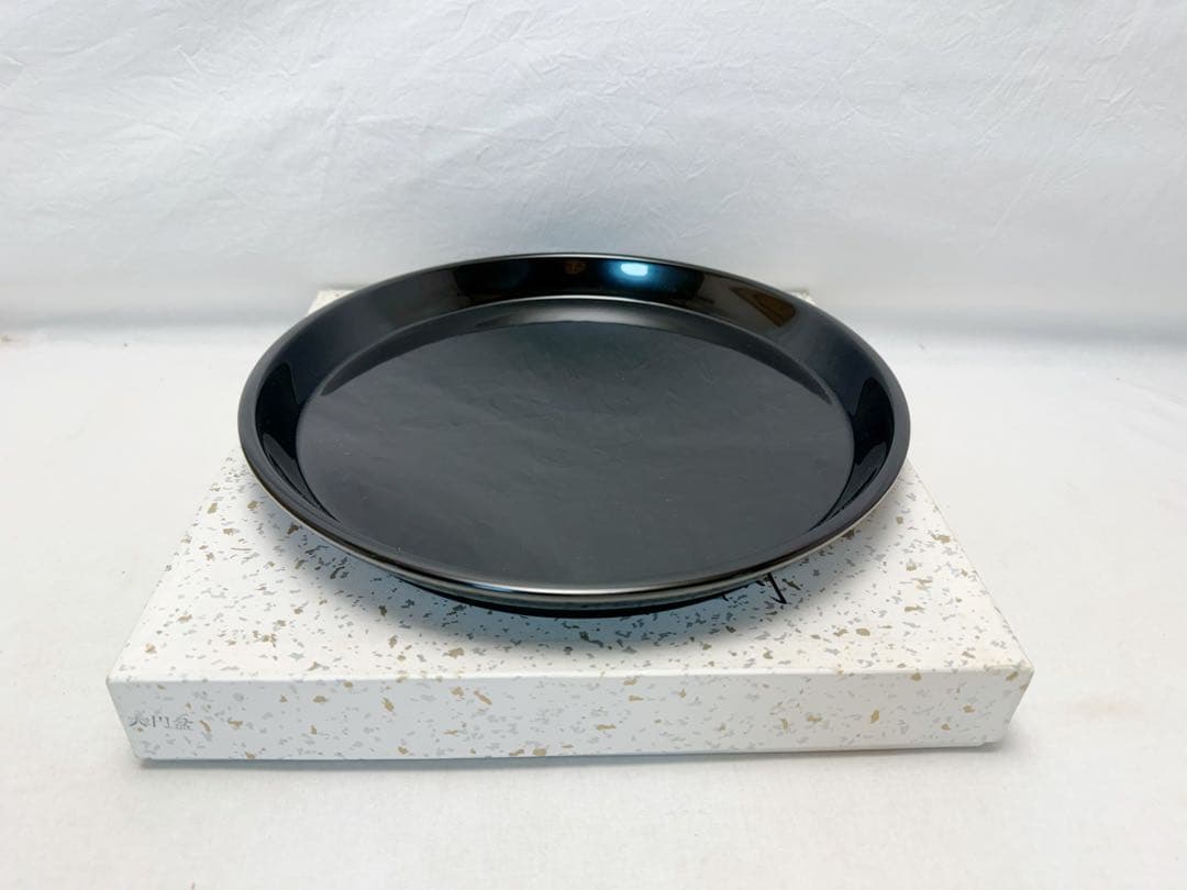 ほぼ未使用 茶道具 木製黒真塗 大円盆 丸盆 圓能斎好 紙箱
