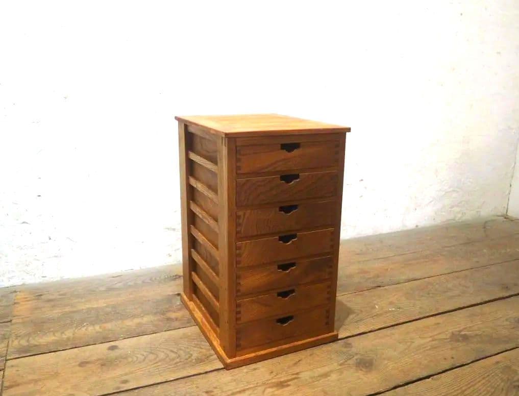 1245　①ケヤキの小引き出し　収納棚　書類ケース　展示台　ラック　インテリア