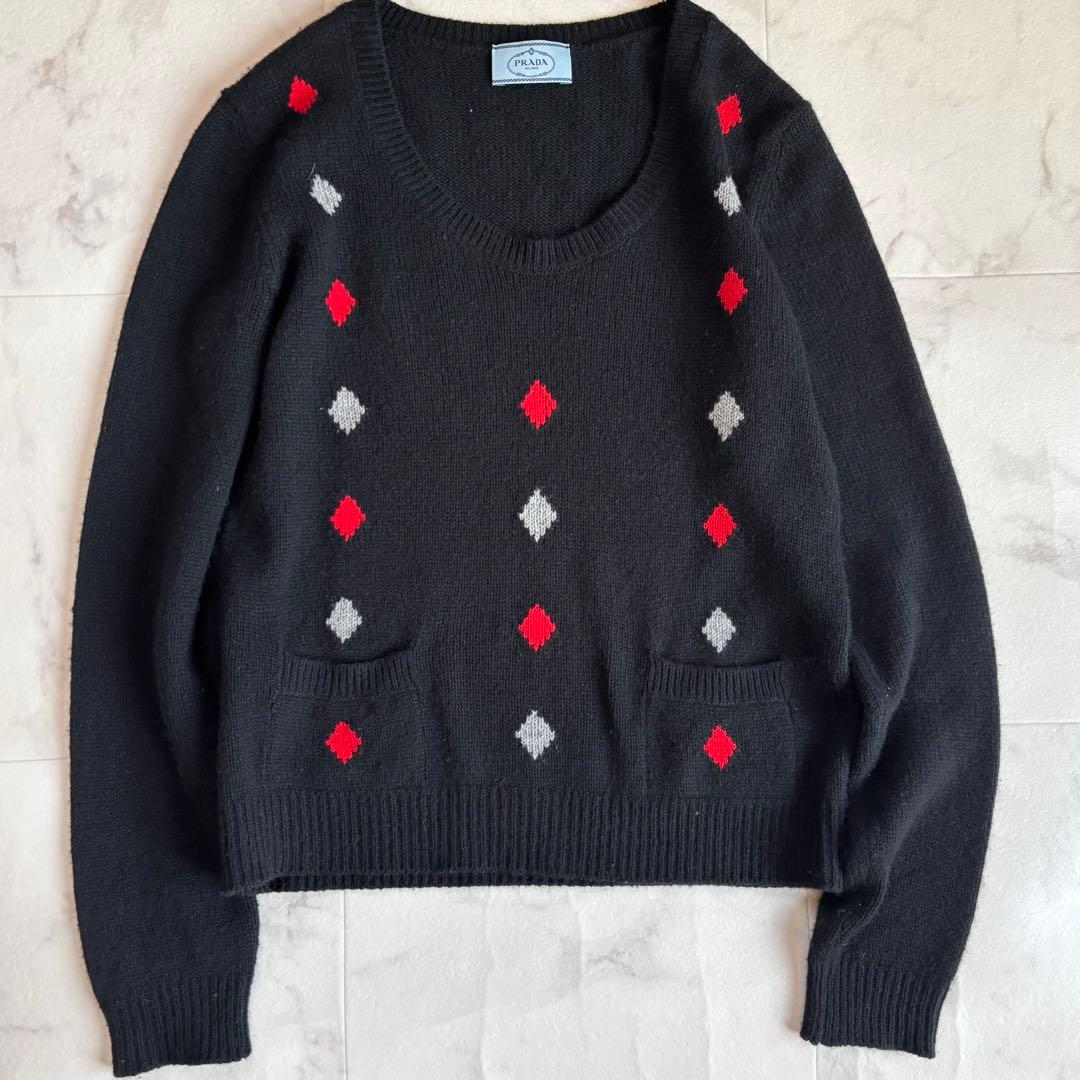 PRADA プラダ カシミヤ100% Uネックニット セーター 40 ブラック
