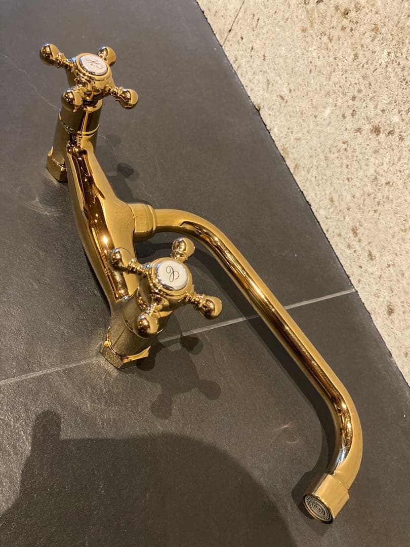 AZOS ゴールド 混合水洗 蛇口 レトロ