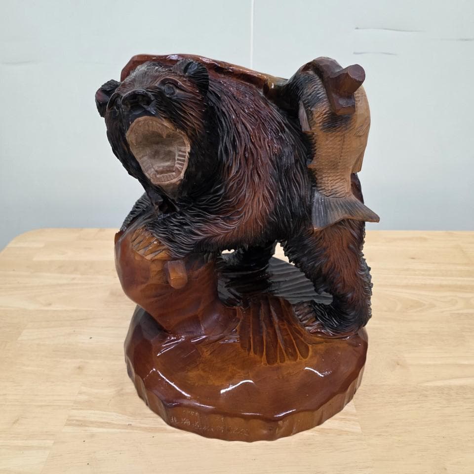 木製クマと魚の彫刻 大 堀井民芸 一刀彫 郷土玩具 農民美術