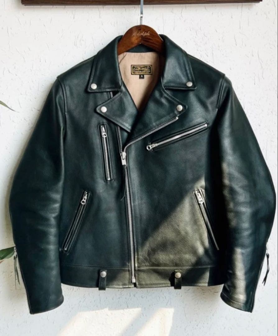 ダークグリーン 限定版 ダブルライダースジャケット S