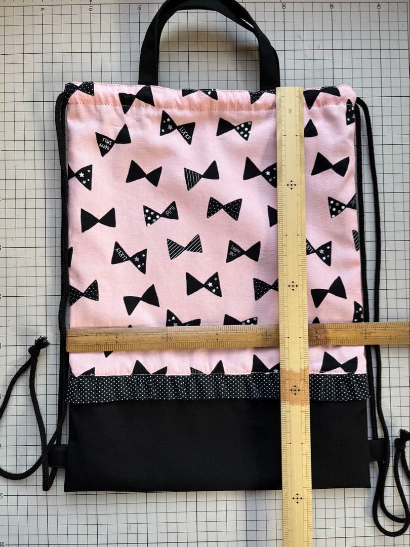 【ゆです】入園入学用品 リボン柄 お花柄 ピンク×ブラック色