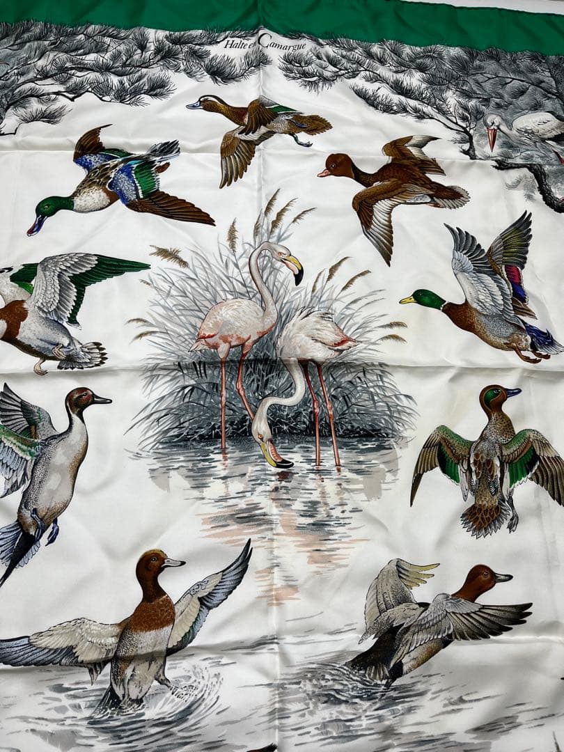 a0105-3HERMES　エルメス　スカーフ　カレ90　野鳥　フラミンゴ　大判