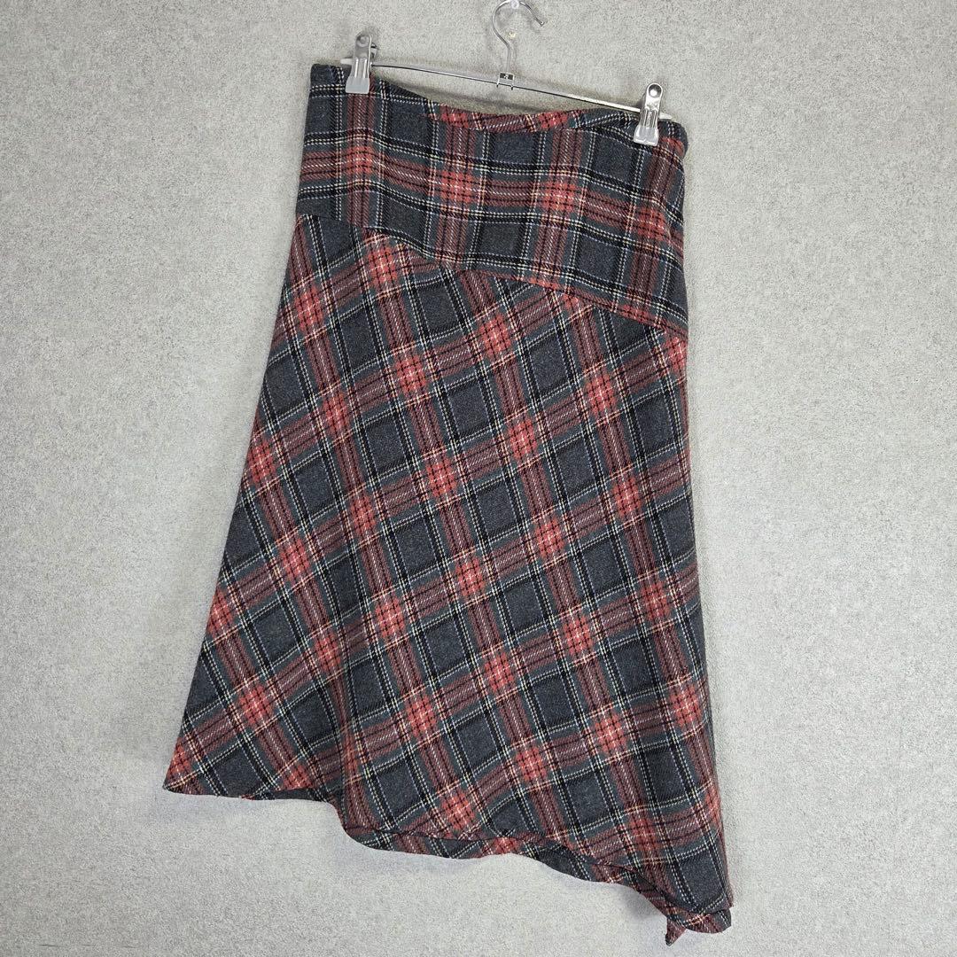 希少 美品 Y's 00AW チェック 変形 ロング スカート アシンメトリー
