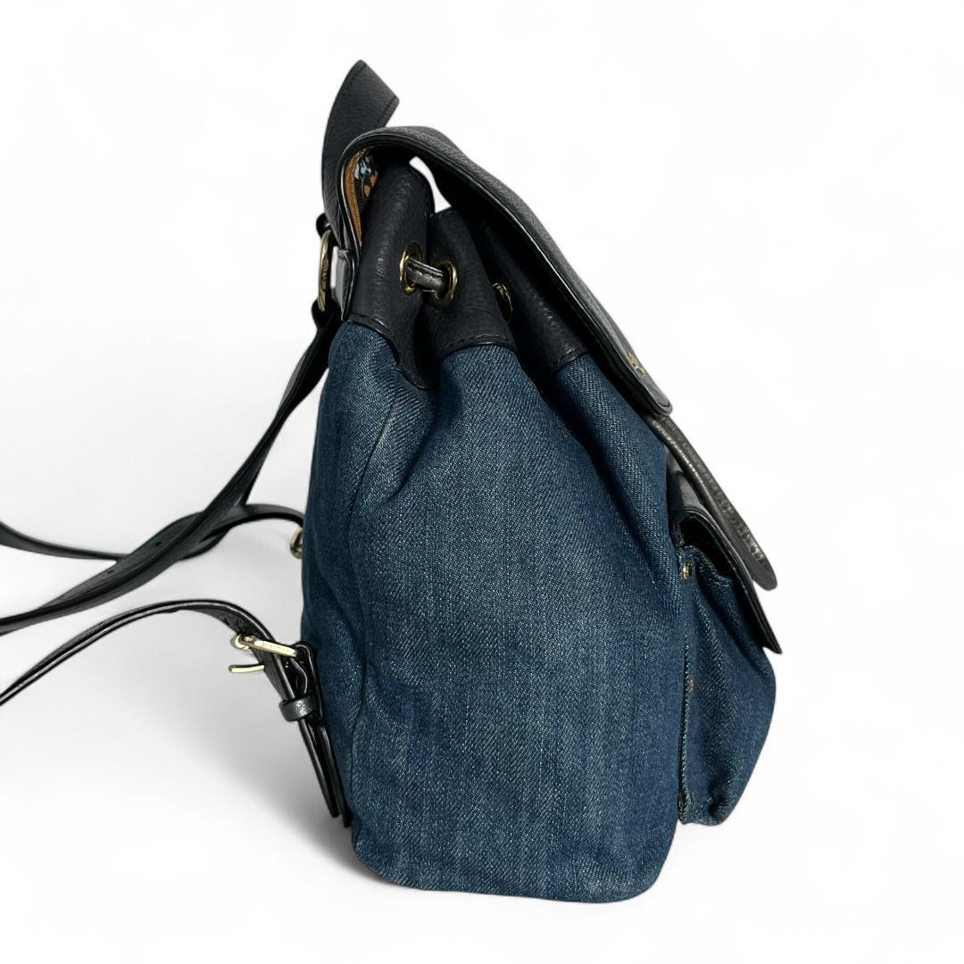 美品 COACH バックパック デニム レザー ネイビー ターンロック 花柄